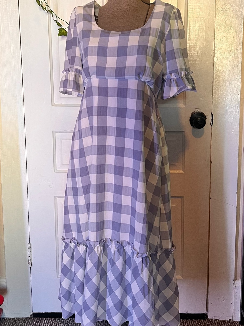 Hayden Lavender + White Gingham Maxi Dress with Ruffle Hem